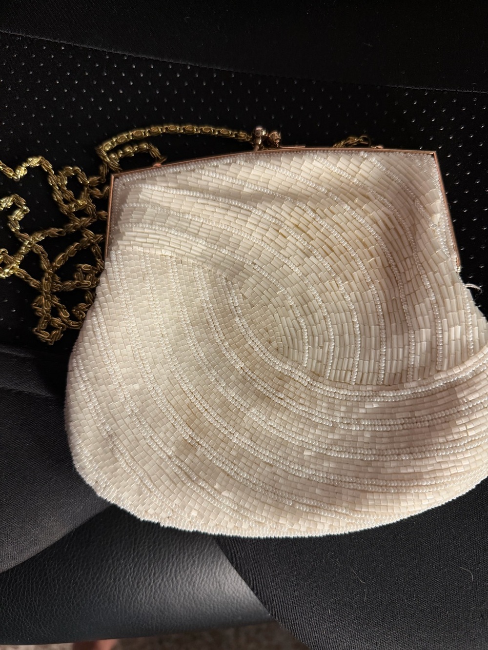 Beaded Evening Clutch Bag in Ivory with Gold Chain